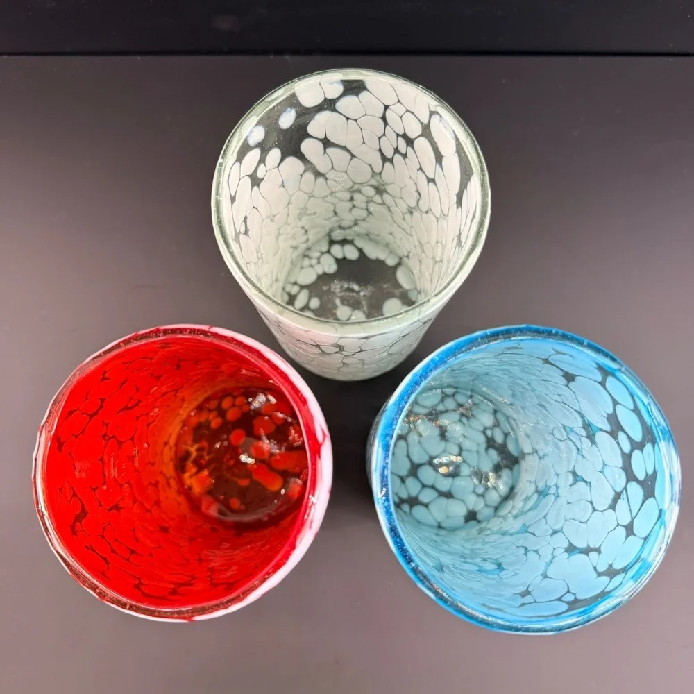 Hand Blown Red White Blue Pebble Art Glass Highball Tumblers 6.5
